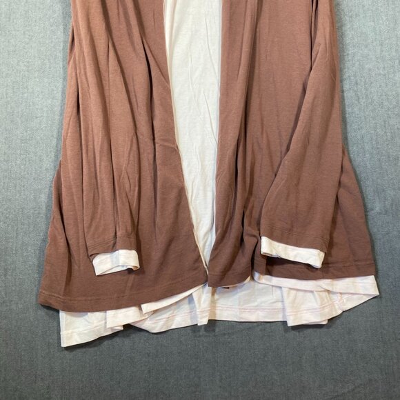 Soft Surroundings Open Front Cardigan Drape Layered Brown & White Womens size S - Picture 2 of 9